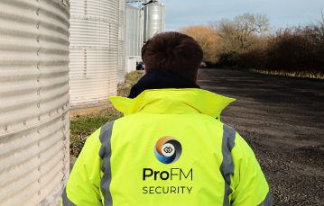 ProFM Group security guard performing a patrol to protect agricultural equipment & farmyard assets