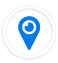 A blue circular icon featuring a map location pin with a camera lens inside the marker