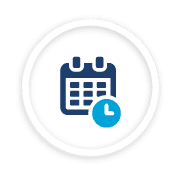 Circular blue calendar and clock icon representing project experience with major data companies like Tata Communications.