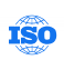 Blue ISO logo icon representing ISO 27001 information security compliance standards.