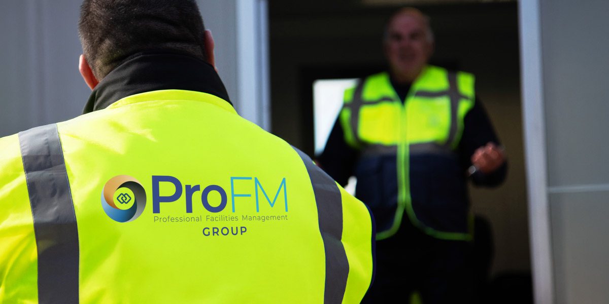 ProFM security officers attending a site briefing during deployment as part of a BS7858 vetted security guard service.
